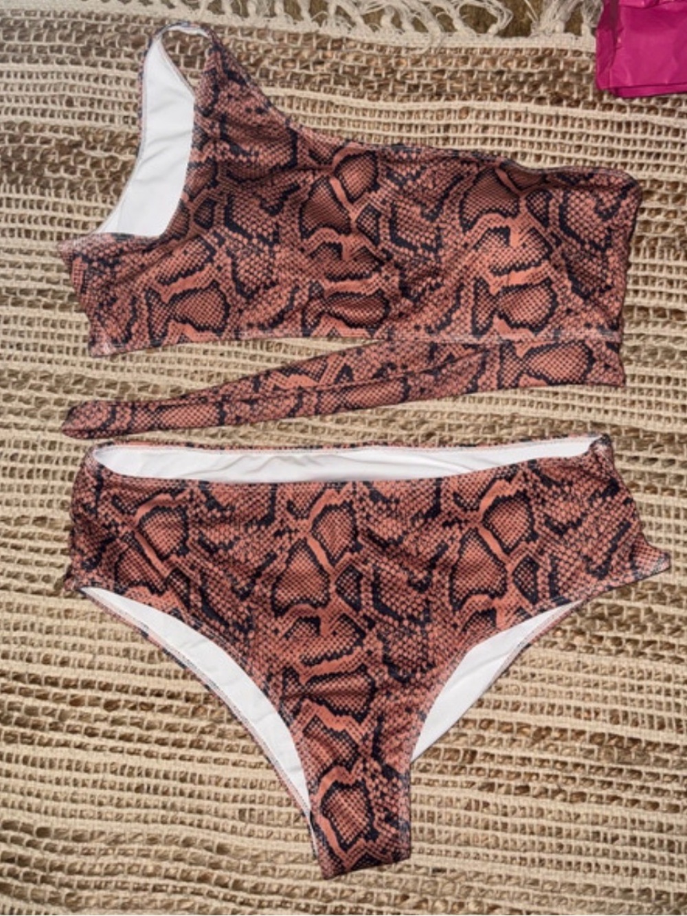 Snake Print High-Waist Bikini Set - Brown & Black size 4X